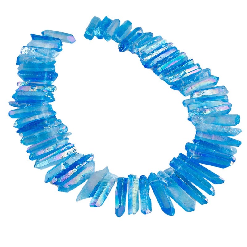 SUNYIK Blue Crystal Points Titanium Coated Quartz Rough Sticks Spikes Point Beads 15 inch Strand Drilled - Image 2